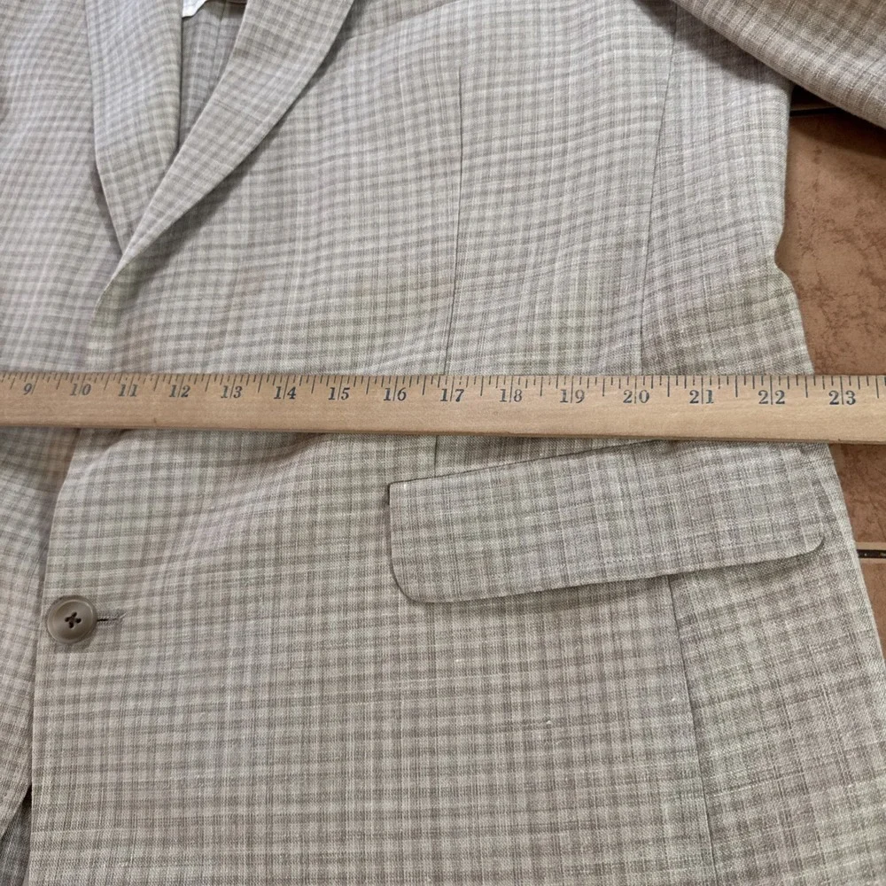 Vtg Kingsridge Beige Plaid Lightweight Sport Coat Blazer Jacket USA Made Sz 44R